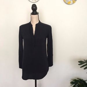 James Perse navy modern band-collar blouse sz 1